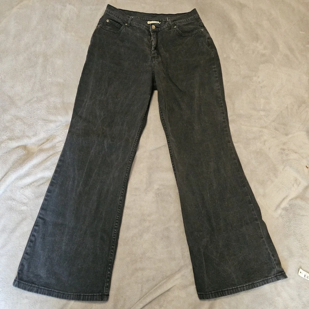Vintage Y2K Grunge Black Flared Women's Jeans 12 Retro Wide Leg Denim